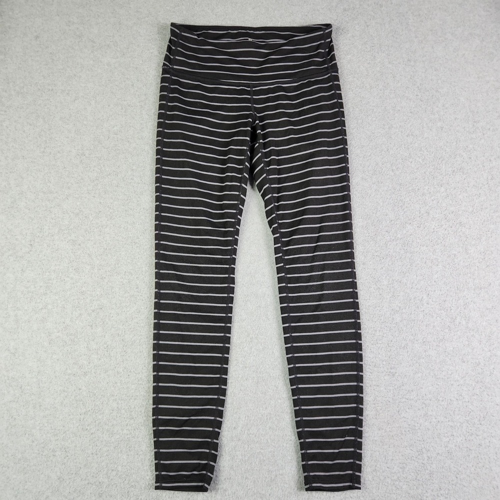 Athleta Leggings Womens Small Black Gray Striped Activewear Workout Yoga Pants